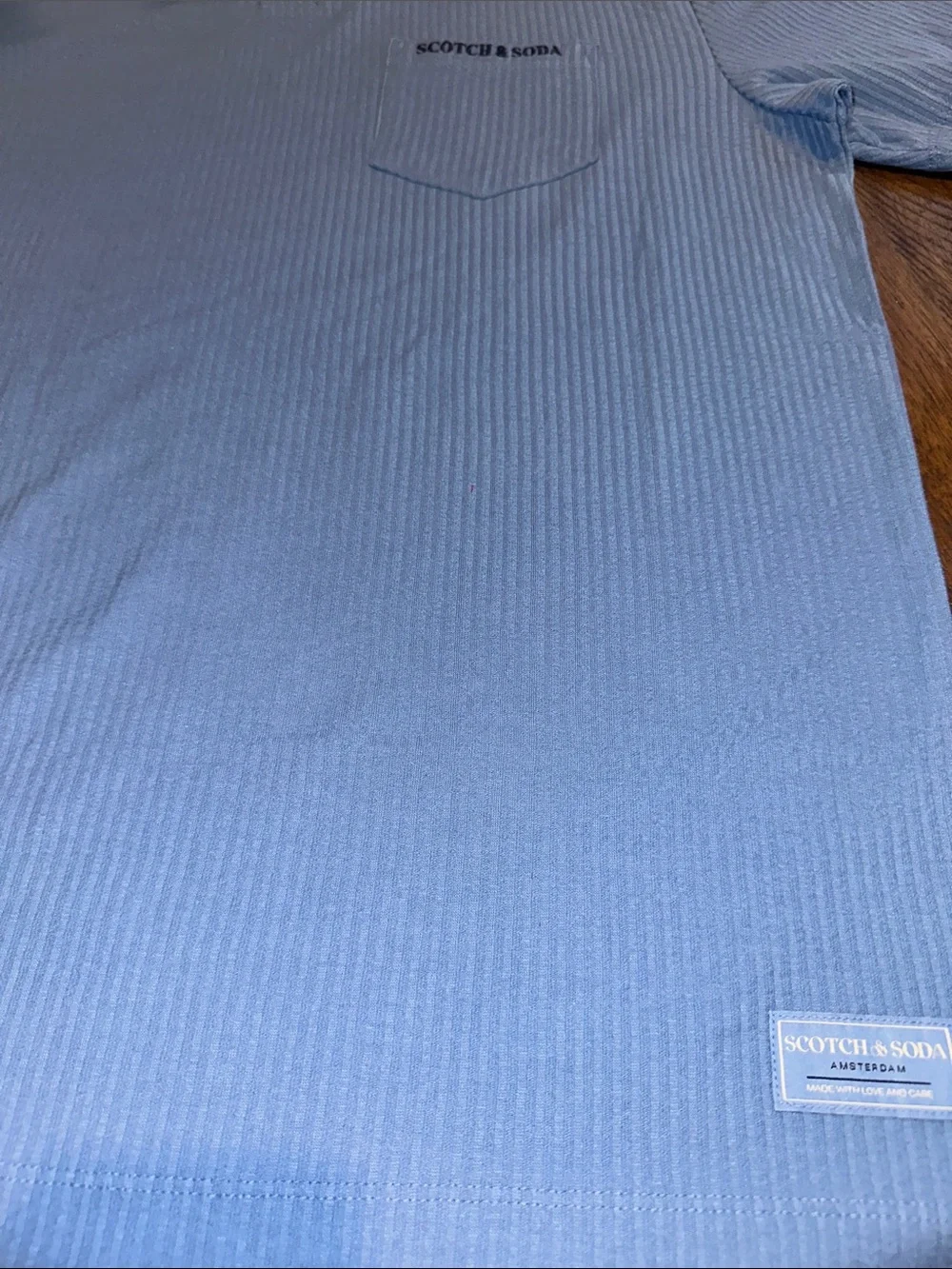 Scotch & Soda Light Blue Ribbed Polo with Chest Pocket